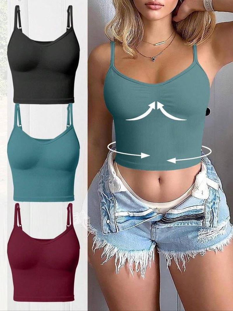 Women'S Basic Solid Sports Cami Top, Seamless Crop Sports Vest, Gym Vest, Pickleball Clothes, Tennis Outfits, Running Vest, Ladies Sportswear for Gym Yoga, Back to School Gym Clothes